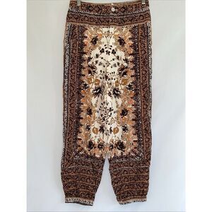 Anthropologie‎ Brown Patterned Linen Blend Printed Joggers Size 2 Boho Festival